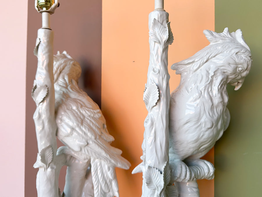 Pair of Large Porcelain Parrot Lamps
