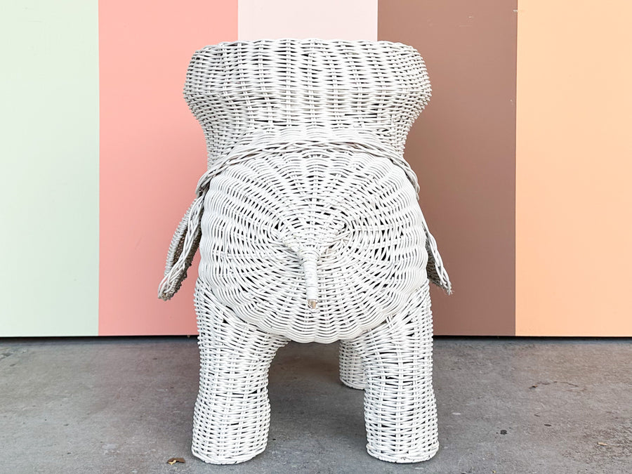 White Wicker Elephant Garden Seat