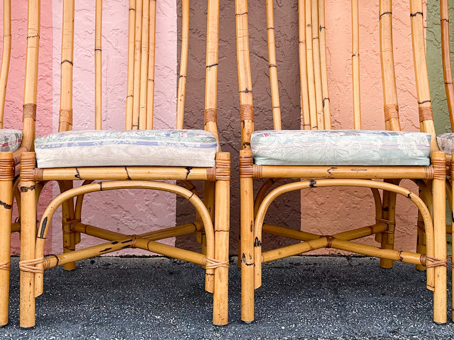 Set of Six Old Florida Rattan Dining Chairs