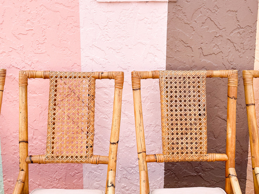 Set of Six Old Florida Rattan and Cane Dining Chairs