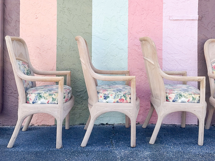 Set of Six Pencil Reed Rattan Dining Chairs