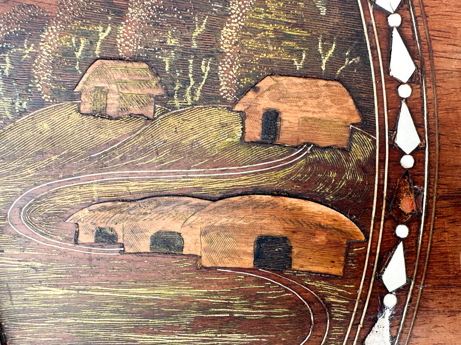 Inlaid Wood Elephant Side Table