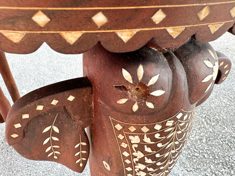 Inlaid Wood Elephant Side Table