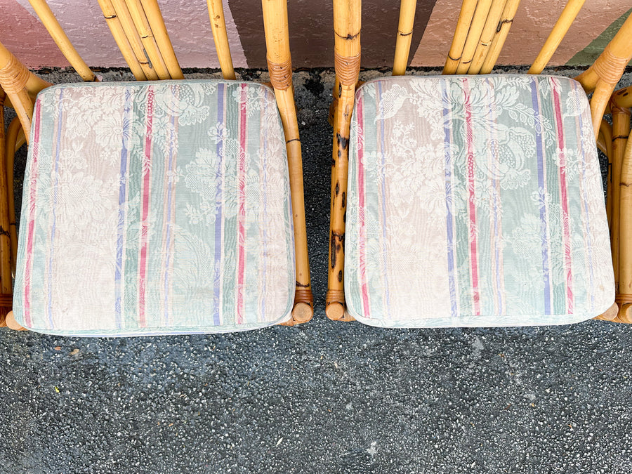 Set of Six Old Florida Rattan Dining Chairs