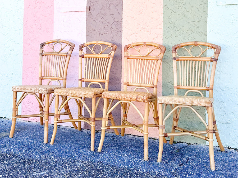 Set of Four Cute Rattan Bistro Dining Chairs