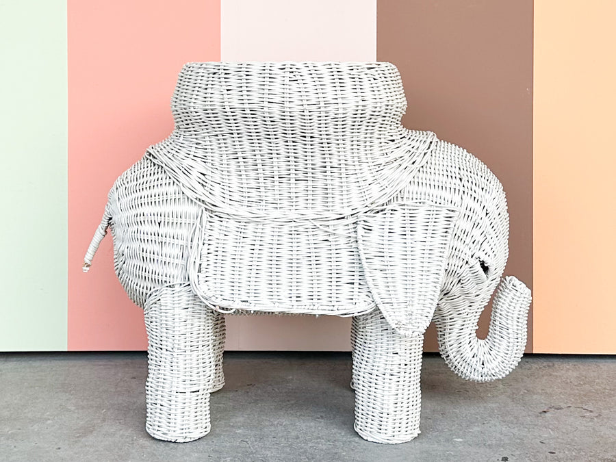 White Wicker Elephant Garden Seat