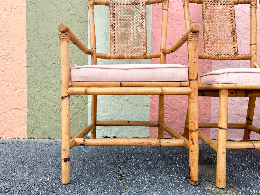 Set of Six Old Florida Rattan and Cane Dining Chairs