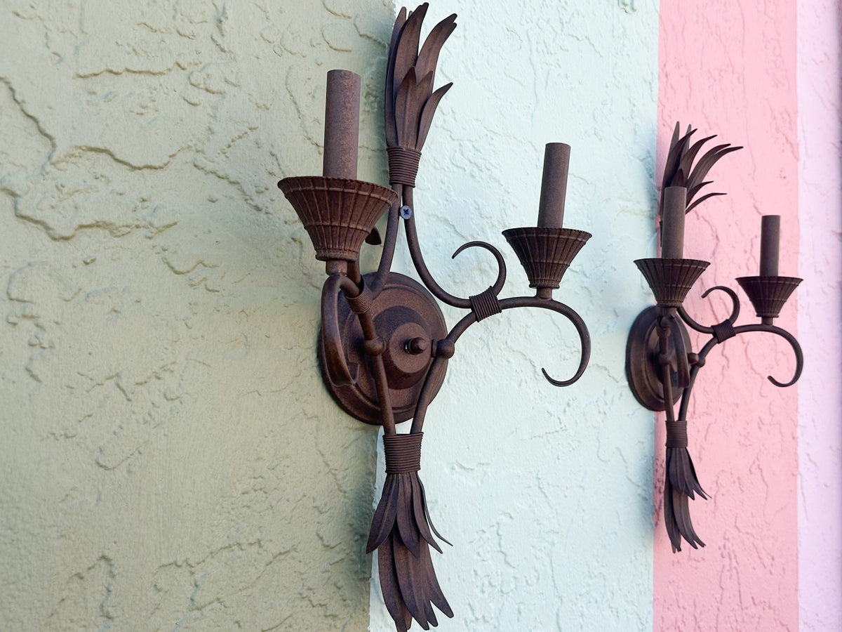 Pair of Metal Palm Leaf Wall Sconces