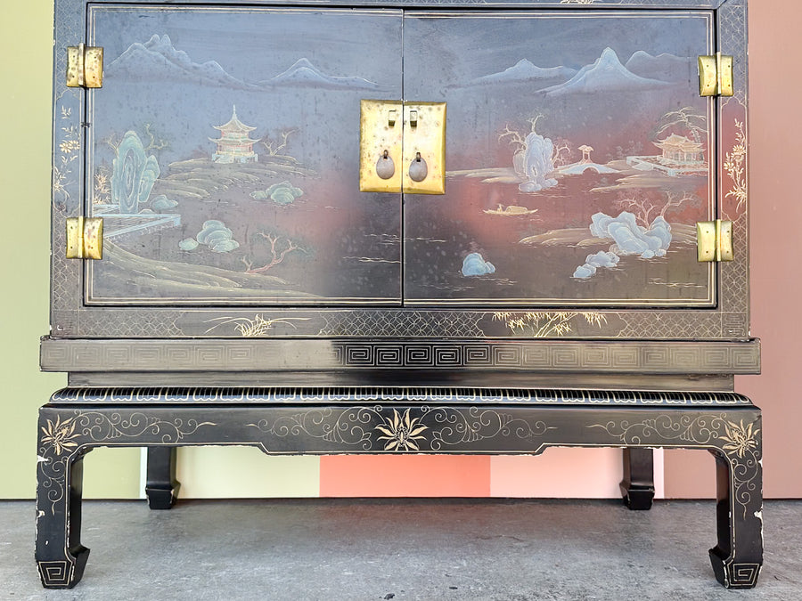 Black Chinoiserie Pagoda Cabinet