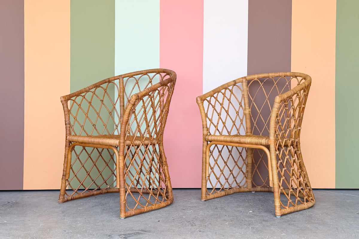 Pair of Rattan Barrel Chairs