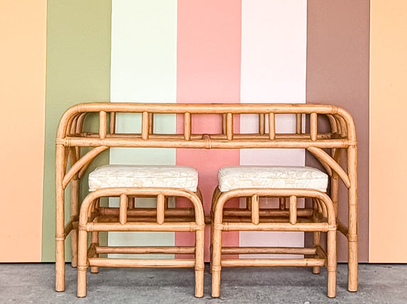 Rattan Console with Stools