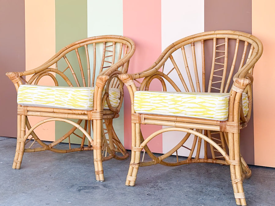 Pair of Cute Coastal Rattan Accent Chairs