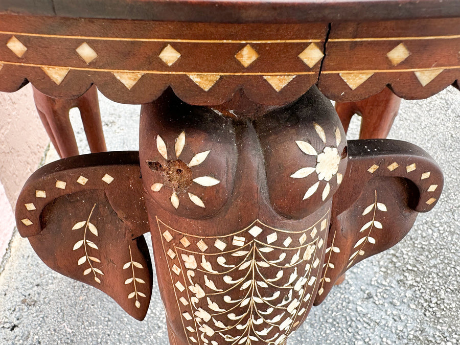 Inlaid Wood Elephant Side Table