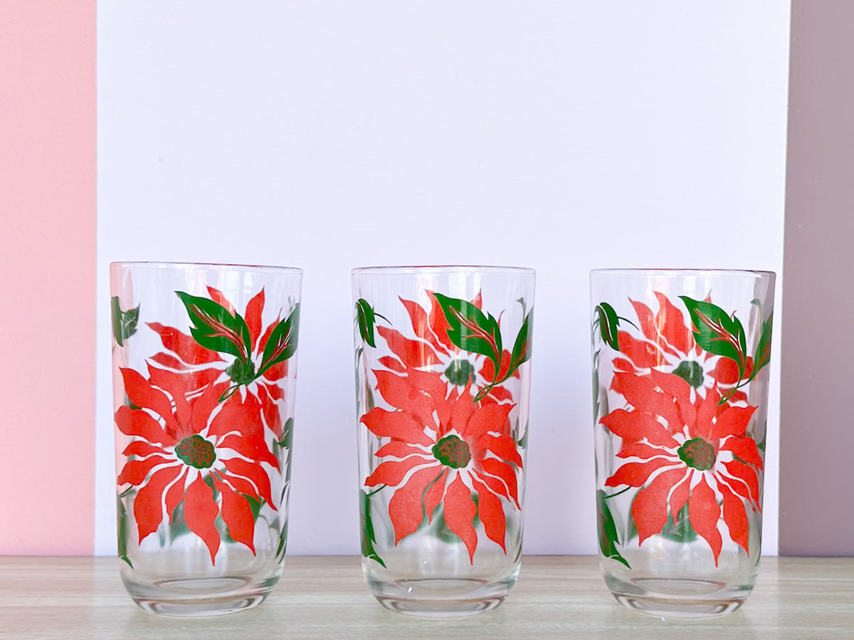 Set of Six Poinsettia Glassware
