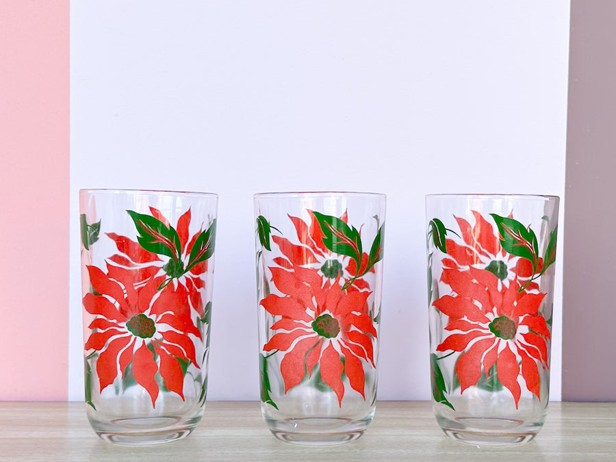 Set of Six Poinsettia Glassware