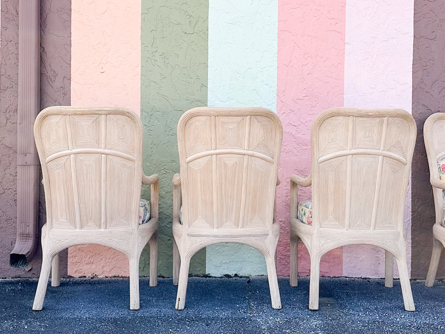 Set of Six Pencil Reed Rattan Dining Chairs