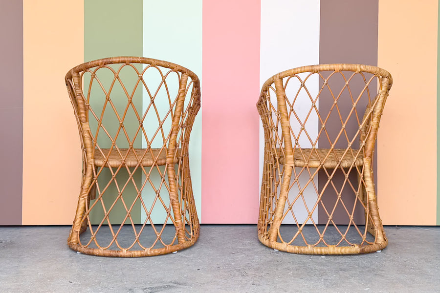 Pair of Rattan Barrel Chairs