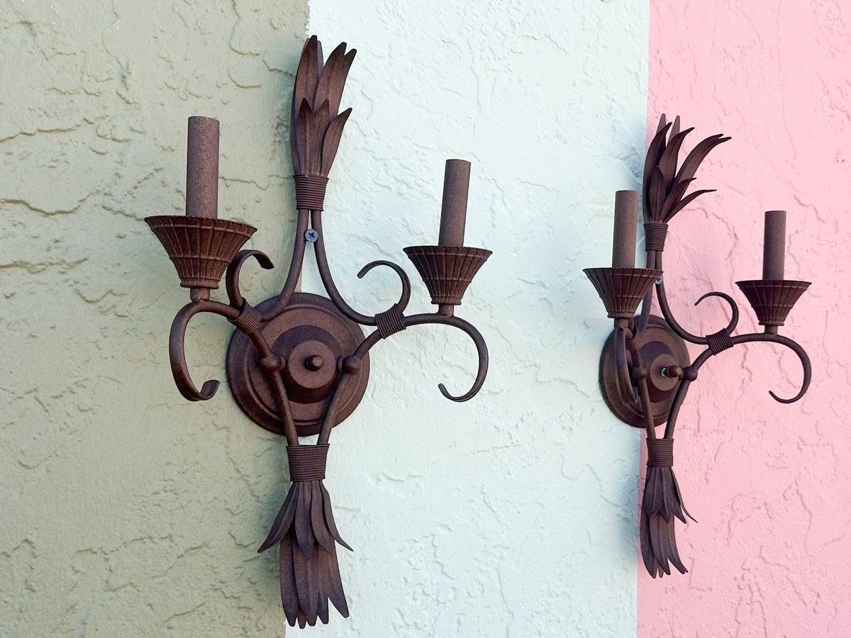 Pair of Metal Palm Leaf Wall Sconces