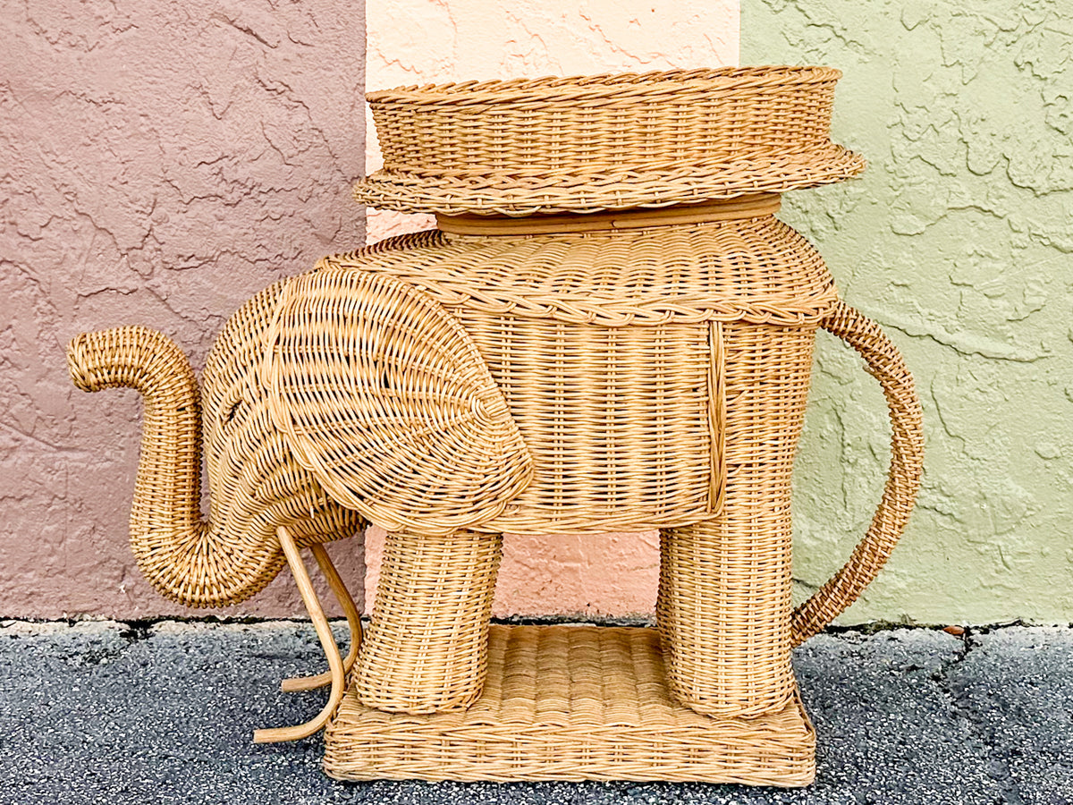 Wicker Elephant Side Table