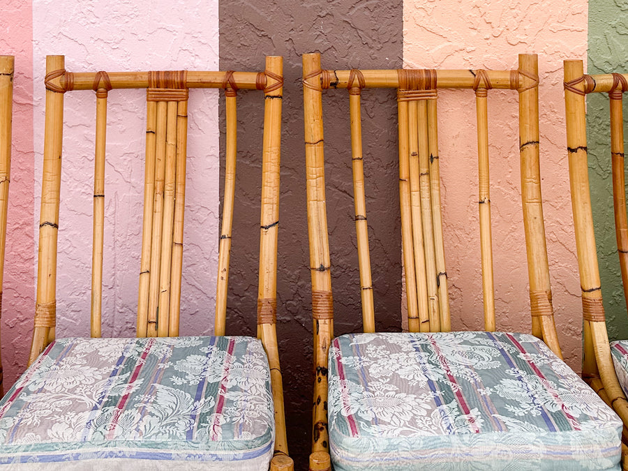 Set of Six Old Florida Rattan Dining Chairs