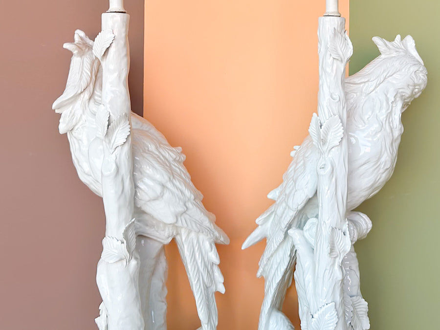 Pair of Large Porcelain Parrot Lamps