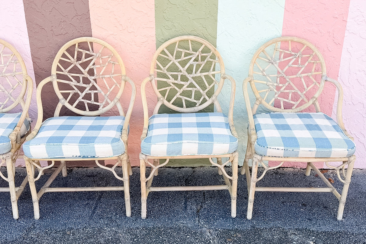 Set of Six Cracked Ice Rattan Dining Chairs