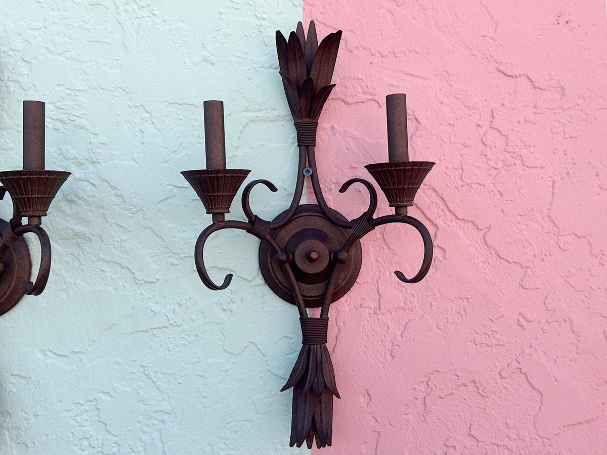 Pair of Metal Palm Leaf Wall Sconces
