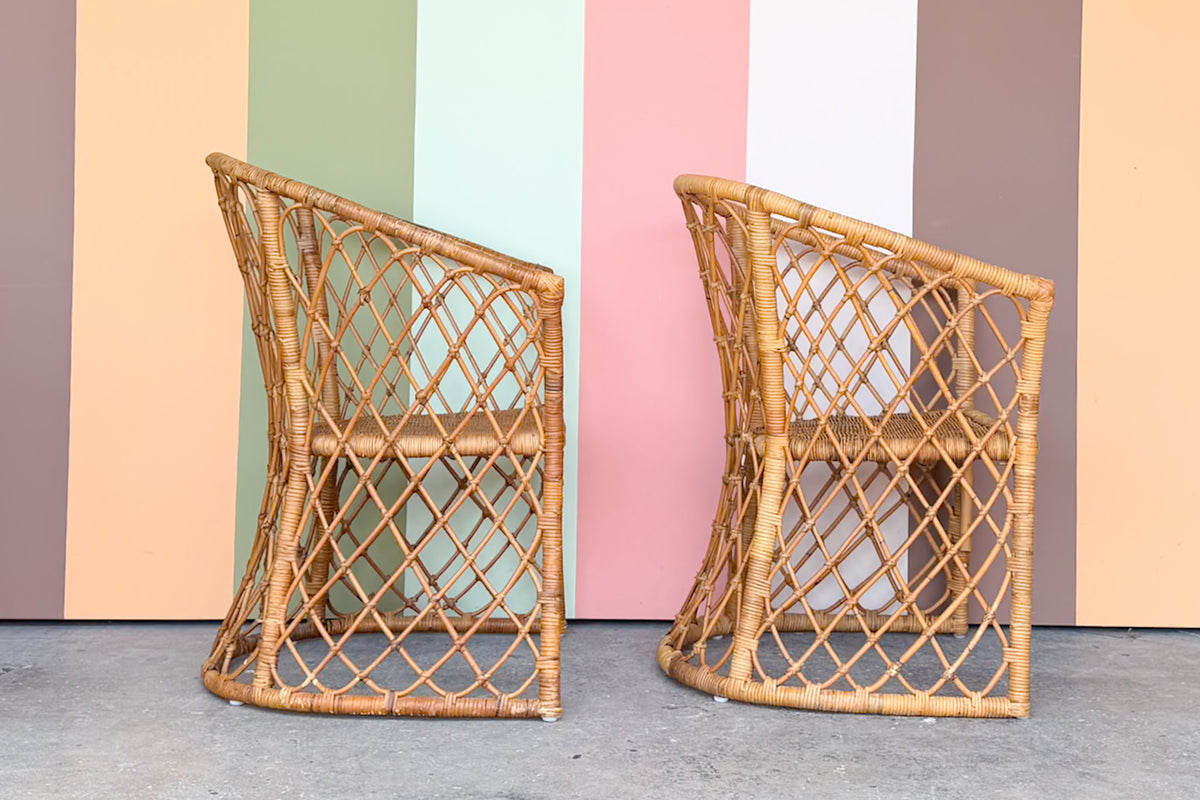 Pair of Rattan Barrel Chairs