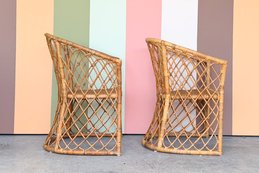 Pair of Rattan Barrel Chairs