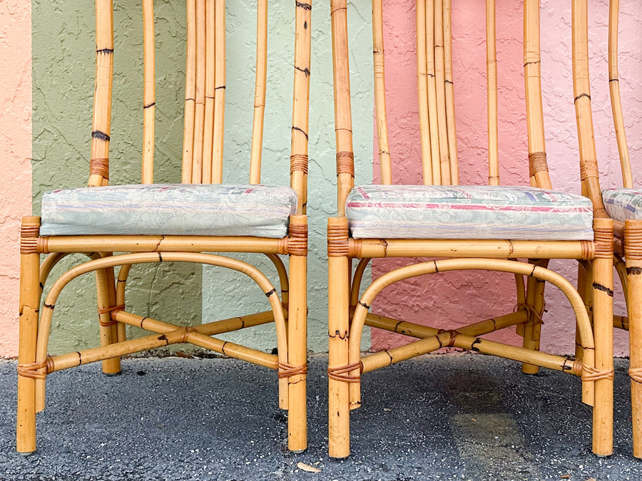 Set of Six Old Florida Rattan Dining Chairs