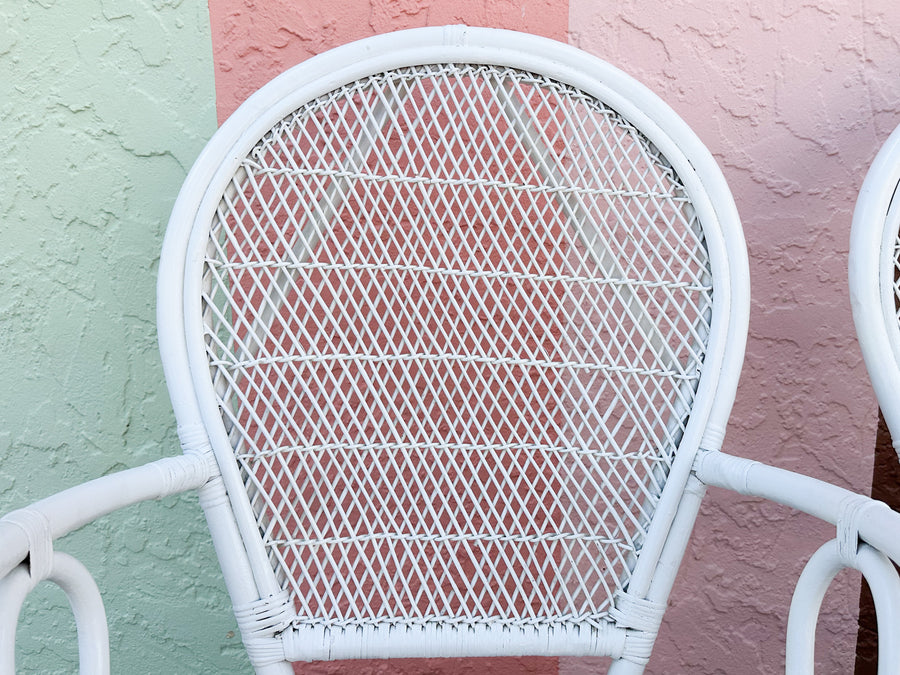 Set of Four Palm Beach Chic Rattan Dining Chairs