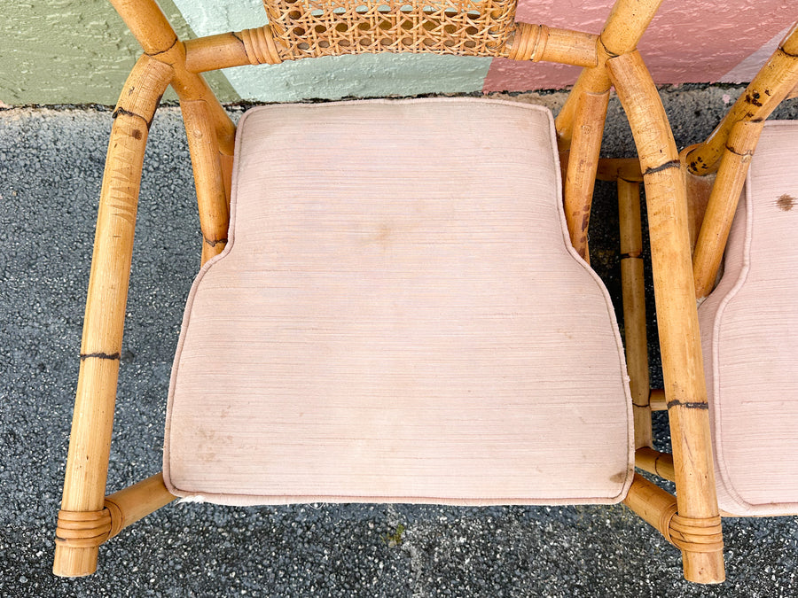 Set of Six Old Florida Rattan and Cane Dining Chairs