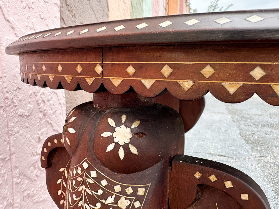 Inlaid Wood Elephant Side Table