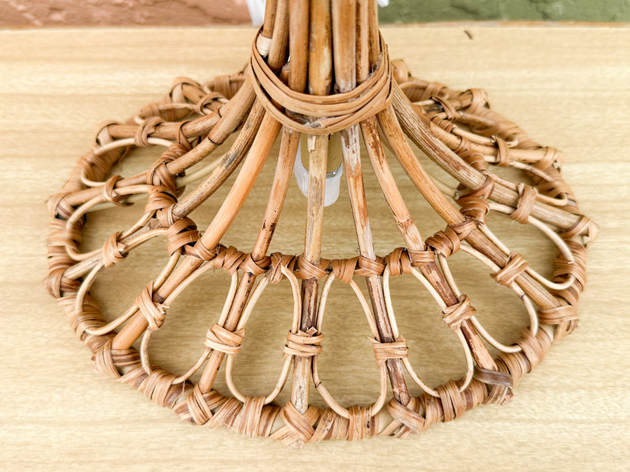 Pair of Bamboo Lamps with Custom Raffia Lampshades