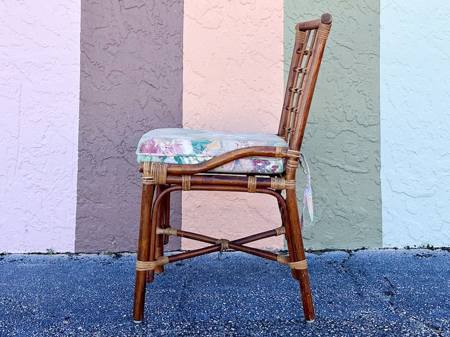 Set of Six Grid Back Rattan Dining Chairs