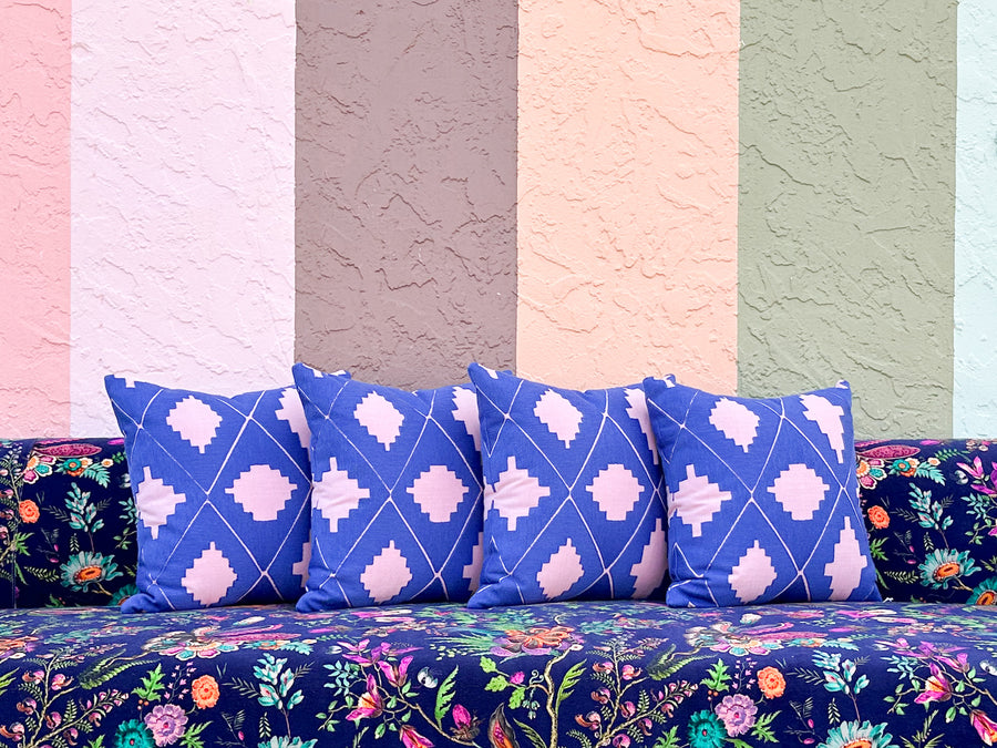 Kips Bay Show House Pair of Pink and Royal Blue Pillows