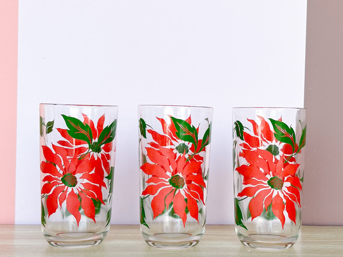 Set of Six Poinsettia Glassware