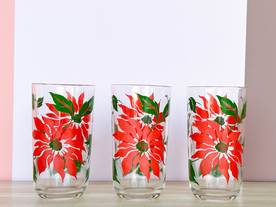 Set of Six Poinsettia Glassware