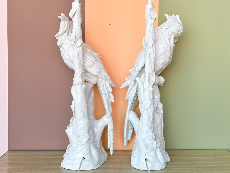 Pair of Large Porcelain Parrot Lamps