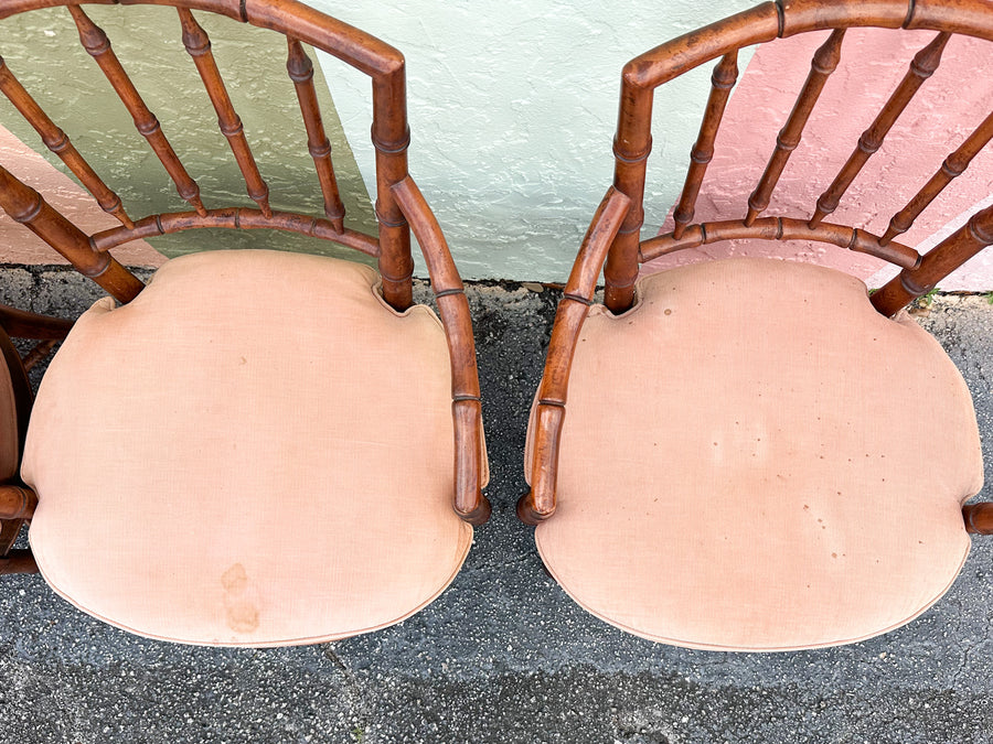 Set of Six Handsome Faux Bamboo Dining Chairs