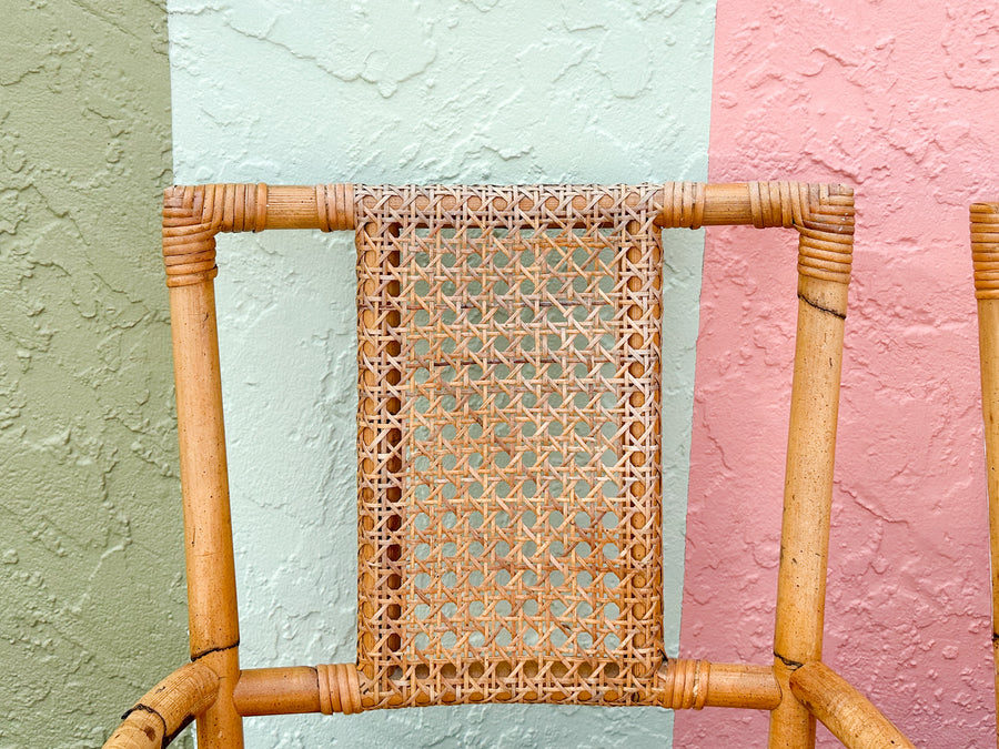Set of Six Old Florida Rattan and Cane Dining Chairs