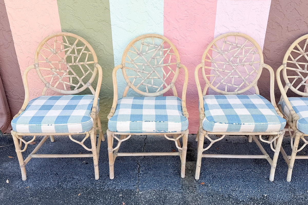 Set of Six Cracked Ice Rattan Dining Chairs
