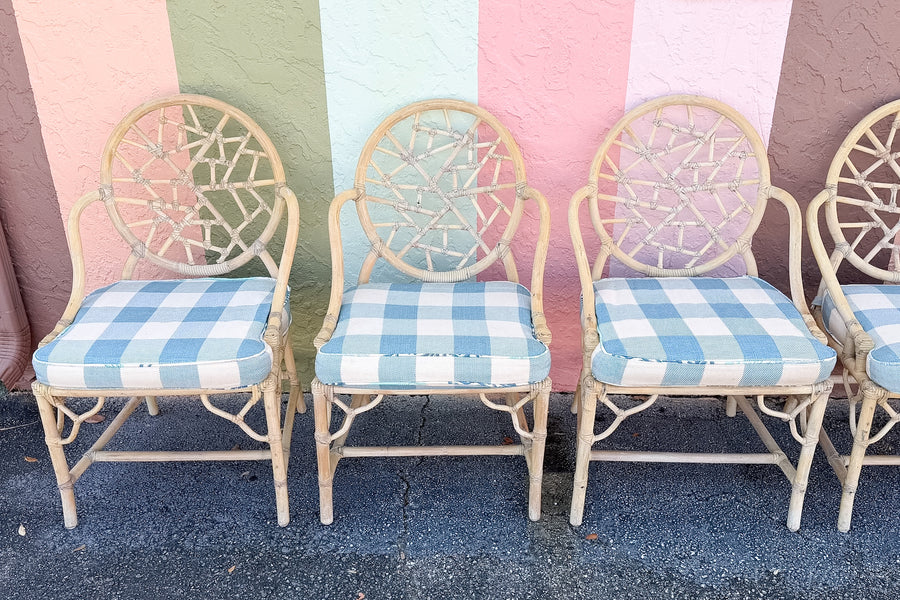 Set of Six Cracked Ice Rattan Dining Chairs