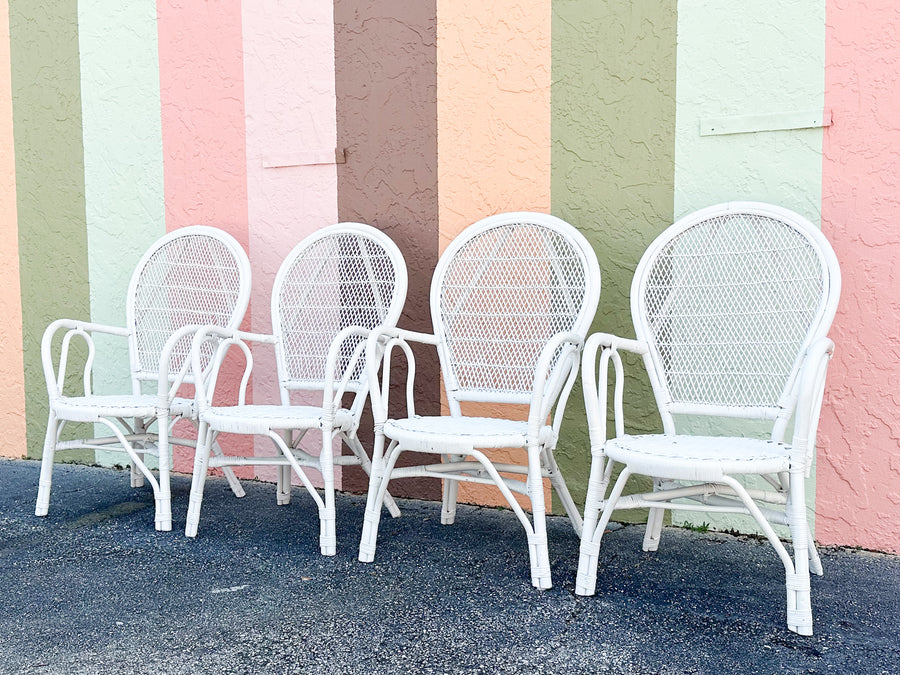 Set of Four Palm Beach Chic Rattan Dining Chairs