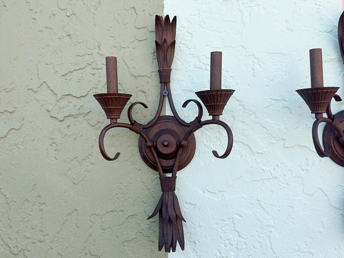 Pair of Metal Palm Leaf Wall Sconces