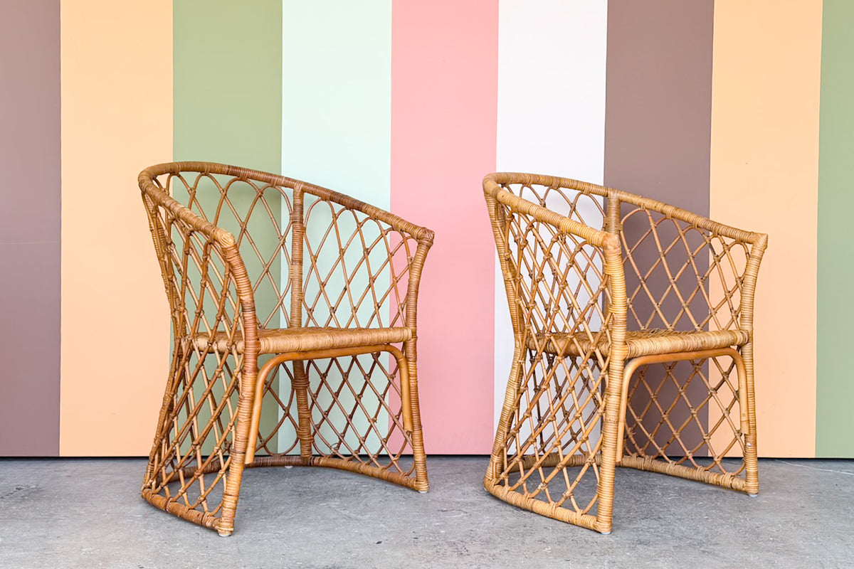 Pair of Rattan Barrel Chairs