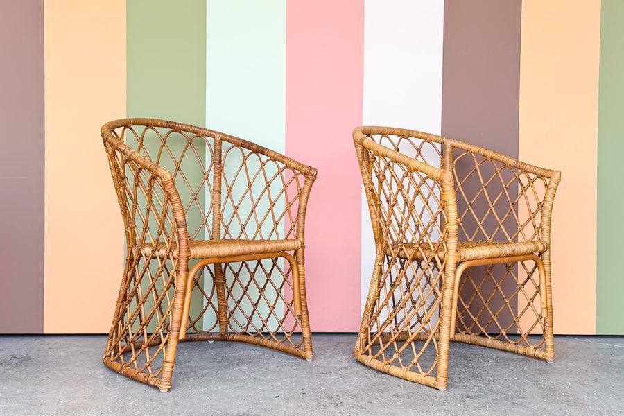 Pair of Rattan Barrel Chairs