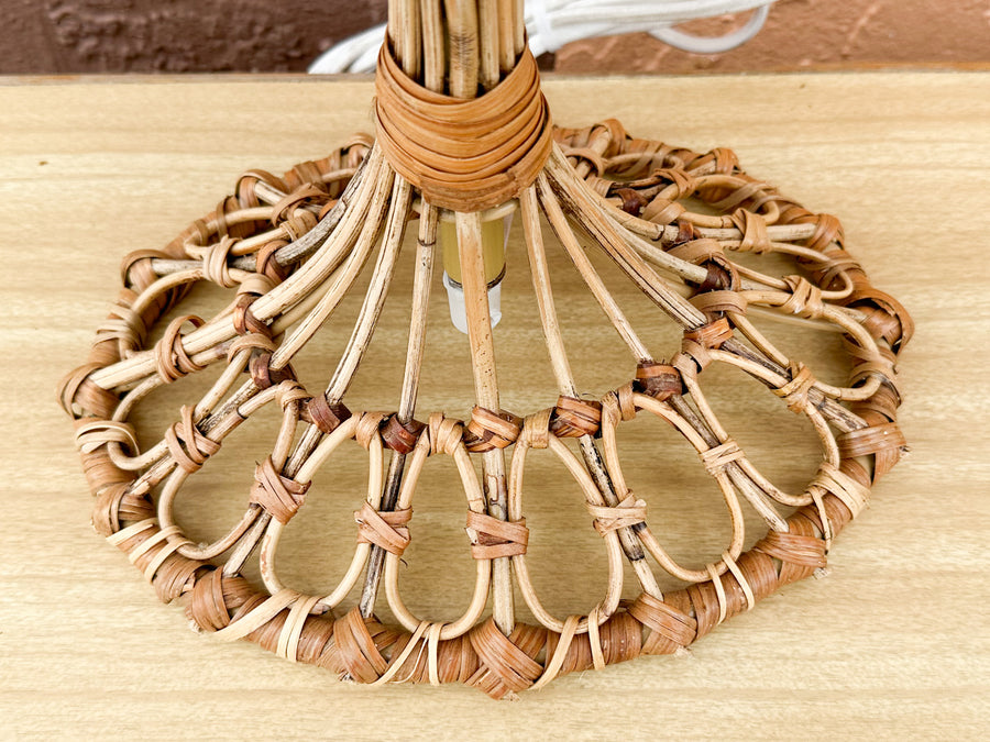 Pair of Bamboo Lamps with Custom Raffia Lampshades