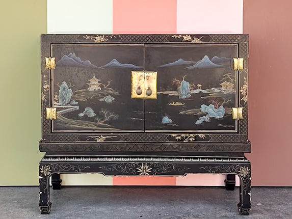 Black Chinoiserie Pagoda Cabinet