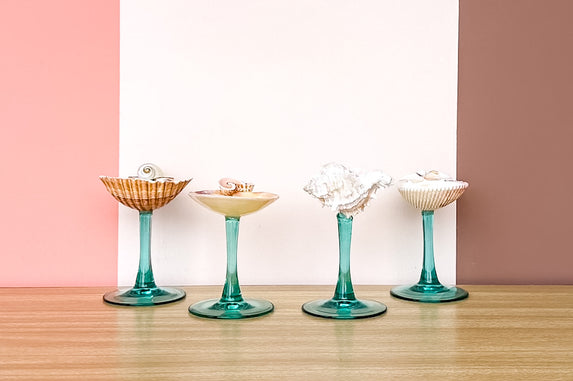 Set of Four Aqua Shell Chic Coupes
